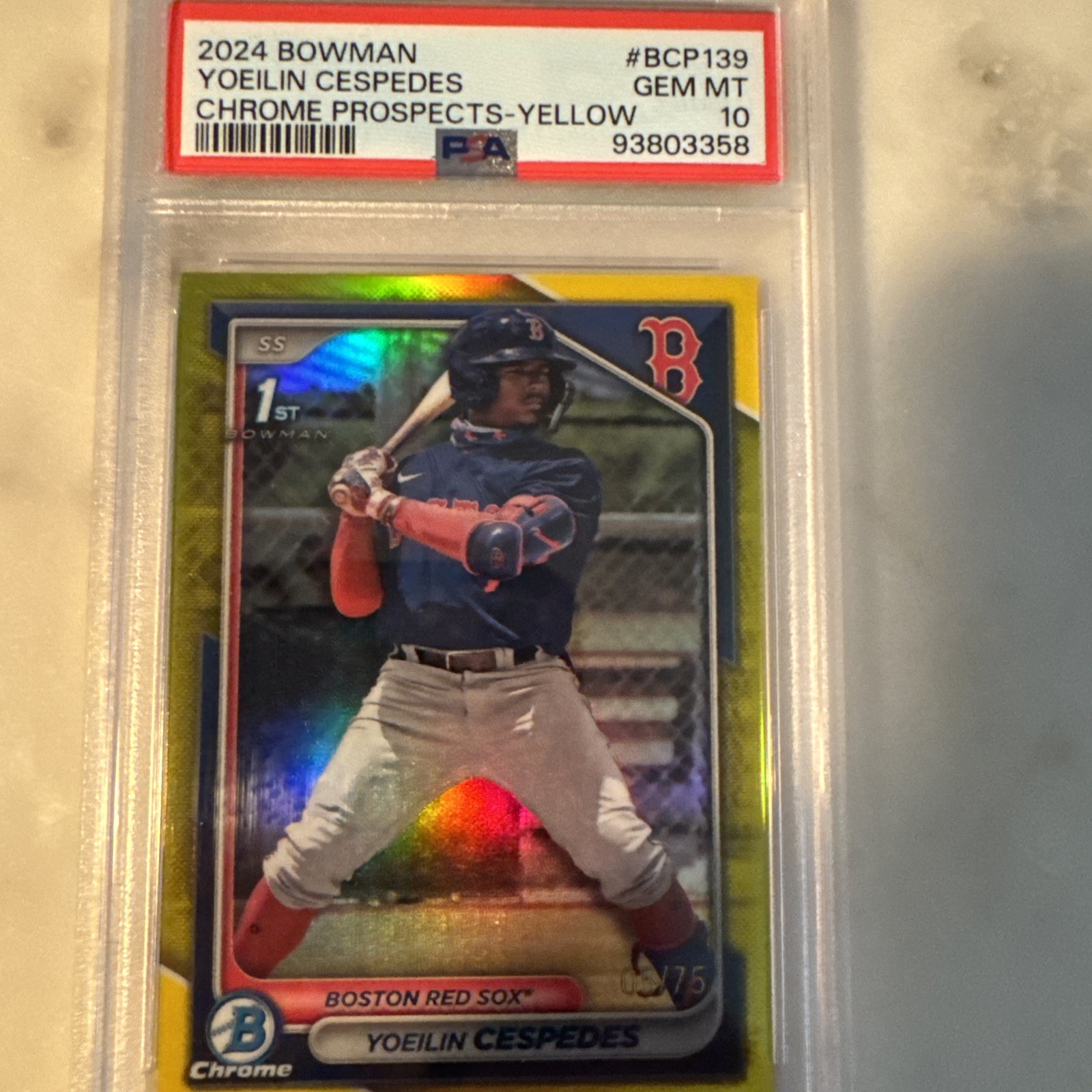 2024 Bowman - Chrome Prospects Yoeilin Cespedes #BCP-139 Yellow Refractor /75 tv