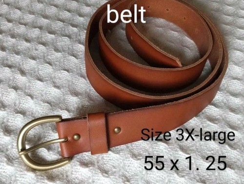 SPECIAL ORDER: Vtg Leather Brown Belt 3x Large 55x1.25 Brass Buckle New - Picture 1 of 9