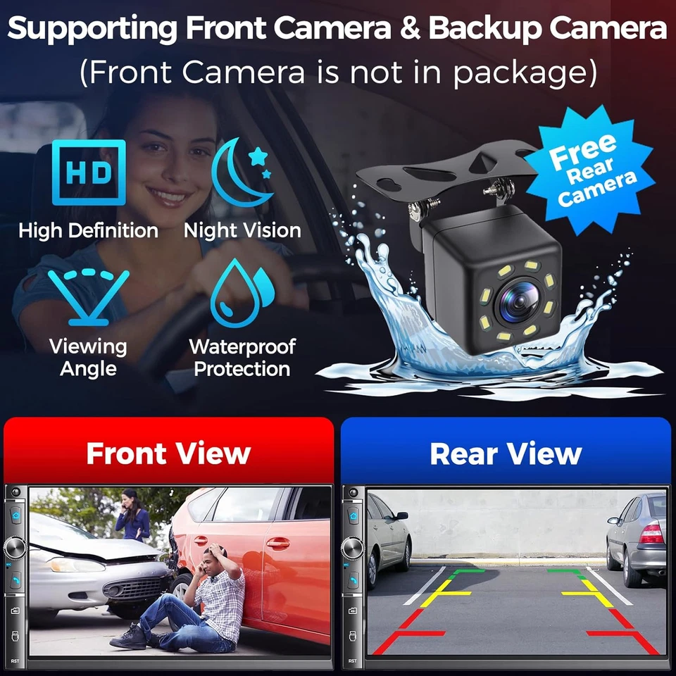 Double Din Car Stereo with 7" HD Touchscreen, Wireless Apple Carplay & Android A - Image 4 of 4