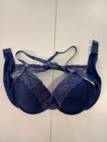 Sujetador para mujer marca Just Be talla 36C acolchado azul y púrpura ribete de encaje y correa trasera - Imagen 3 de 4