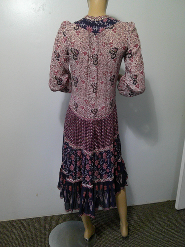 Rare True Vtg 60s 70s Block Print India Gauze Gypsy Hippie Boho Midi Dress Sz S - Picture 12 of 19