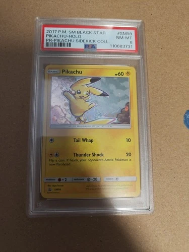 2017 POKEMON SM BLACK STAR PROMO PIKACHU SIDEKICK COLL #SM98 PIKACHU-HOLO PSA 8