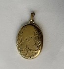 Vintage Signed F.I. 1/20 14 K Gold Filled Etched Flowers Lovebirds Locket
