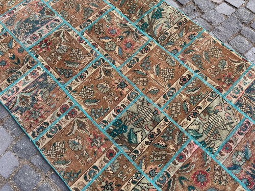 Patchwork Teppich, Vintage Teppich, Handarbeit Teppich, Vorleger, Wollteppich, Teppich 3,6 x 6,3 ft - Bild 9 von 10