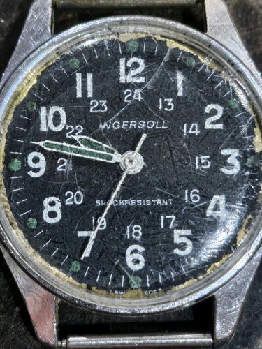 Mens Vintage Ingersoll Watch Military Style 24 Hour Markings Mechanical