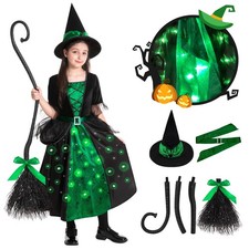Light Up Witch Costume for Girls - Toddler Glow-in-the-Dark Dress Broom