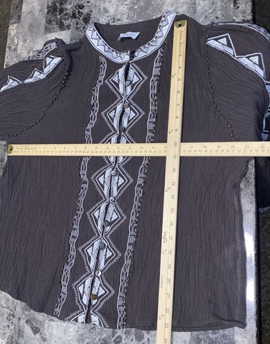 Wickel London Größe 12 dunkelbraun bestickt Leinen Gaze Bauernfest Top für Damen - Bild 5 von 5