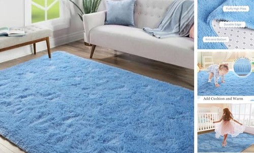 Living Room Rug 4x6 Area Rug Cobolt Blue Fluffy Rugs for Bedroom Fuzzy Rugs