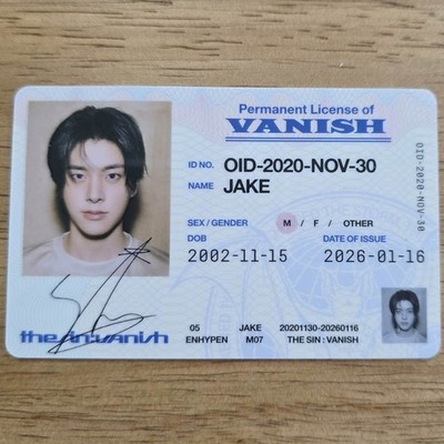 タレントカード ENHYPEN THE SIN : VANISH FUGITIVES ver Jake Official ID Card Photocard Enhypen The Sin : Vanish Fugitives