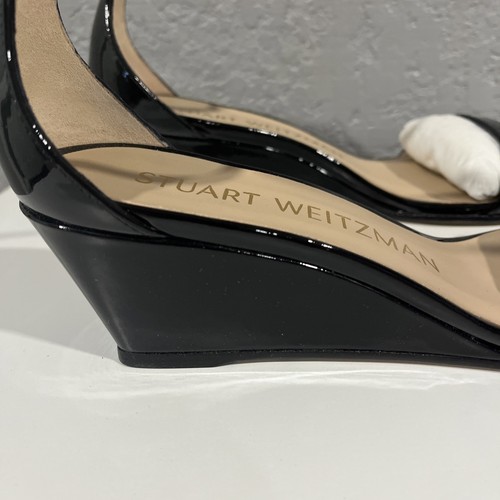 Stuart Weitzman Damen-Keilsandalen Nudistcurve 50 Adobe Lackleder Größe 7 - Bild 2 von 6