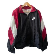 Nike Windbreaker Jacket Big Swoosh Logo Black Red Vintage 90s Vtg Hip Hop