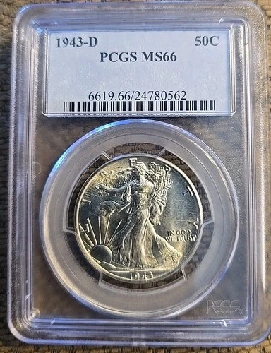 1943-D 50C MS 66 Walking Liberty Silver Half Dollar.