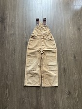 Vintage Carhartt Canvas Bib Overalls Brown Tan Youth Size 8 13706 Double Knee