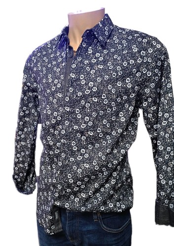 Guess Button Up Men Graphic Long Sleeve Casual Geometric Fashion Jet Black Med - Picture 1 of 8