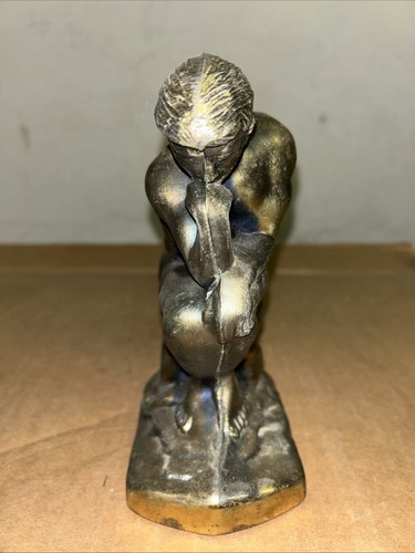(2) Vintage 1928 ‘The Thinker’ Bronze Finish Book End Statue Set 7” - Picture 2 of 10