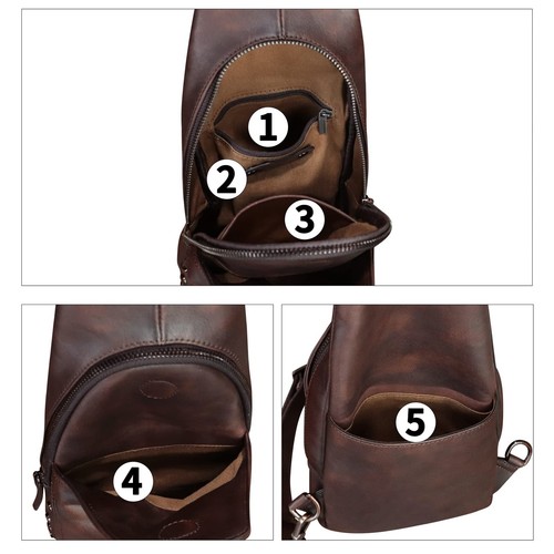 Genuine Leather Sling Bag Retro Crossbody Sling Backpack Handmade Chest Shoul... - Picture 4 of 7