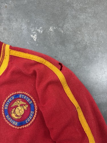 True Vintage 50s Wool UMSC Marines Varsity Red & Yellow Distressed Mens Jacket - Picture 2 of 24