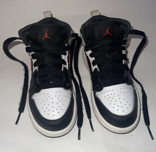 Nike Air Jordan 1 Mid TD 640734-075 Chile Rojo Negro Blanco Zapatos Niño Pequeño Talla 11C - Imagen 2 de 11
