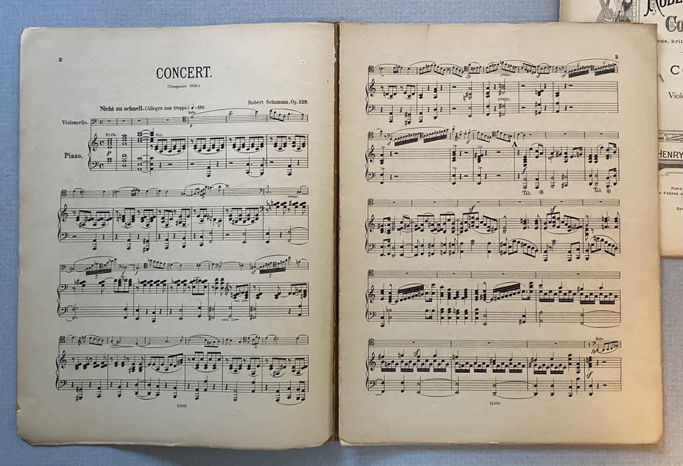 CONCIERTO PARA VIOLONCHELO SCHUMANN OP. 129 - Piezas de violonchelo y piano - Partituras antiguas (1886?) Foto 4 de 4
