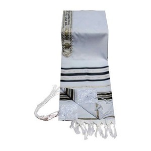 Tallit-Talit-Prayer-Shawl-Acrylic-18X72-Gold-Black-New-Kosher-From-Israel-kipa