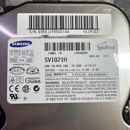 Samsung SpinPoint SV1021H 10.2 GB ATA/100 IDE 3.5" Hard Drive HHD VINTAGE Tested - Picture 3 of 15
