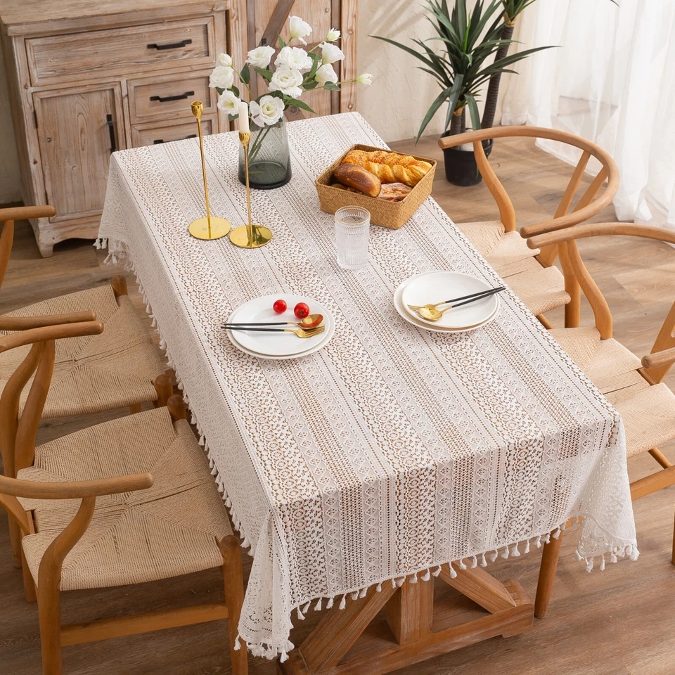 High Quality Washable Lace Wrinkle Free Tablecloth with Tassel - Image 4 of 4