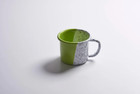 4 x KAPKA enamel cups in White with Lime Green 70 x 70mm