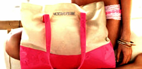 NWT $78 Victoria's Secret LOGO Large PINK VINYL Canvas TOTE Purse BEACH SUMMER - Picture 3 of 8