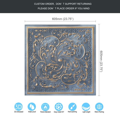 Plastic ceiling tiles Decorative Wall Panel wainscoting PL62 Smoked gold 10pcs - Picture 9 of 23