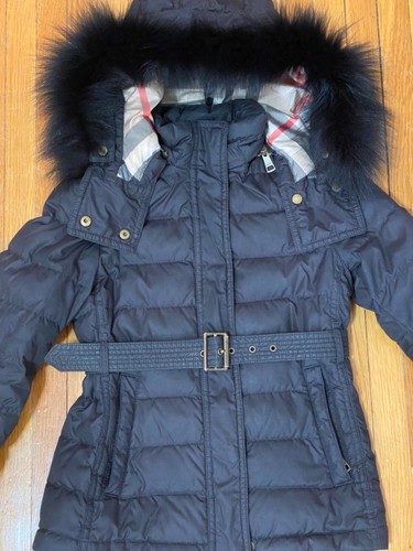 Burberry Girls Black Belted Puffer Jacket with Fox Hood sz 6Y authentic - Picture 3 of 11