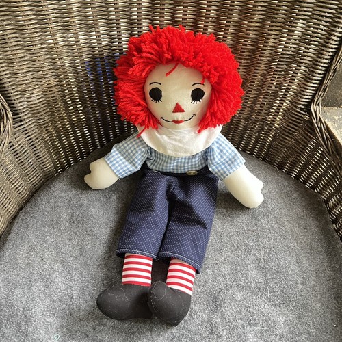 Bambola Raggedy Andy fatta a mano 18" tessuto Rag Doll rosso blu ragazzo tessuto morbido - Foto 7 di 8