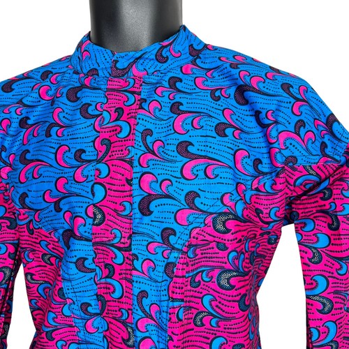 Pink and Blue Ankara Print African Men Top/ Shirt - 第 4/7 張圖片