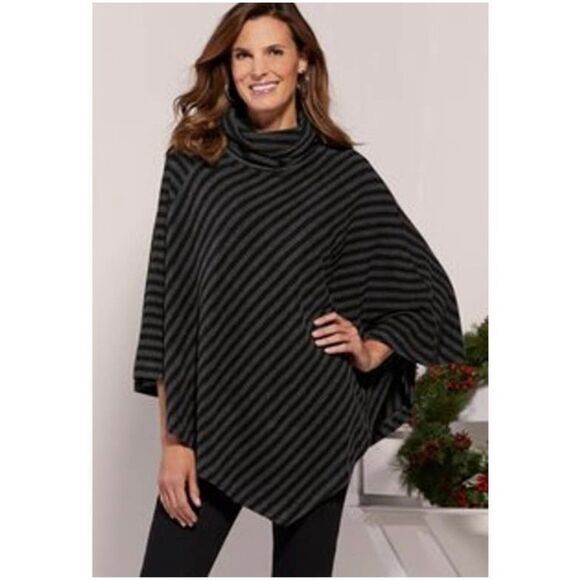 Women's soft surroundings black grey stripe cape … - image 1