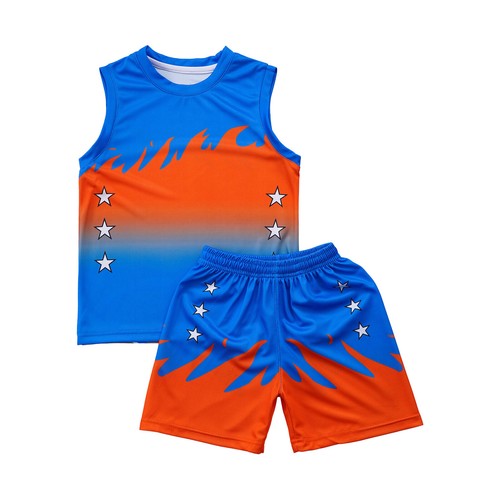 Kids Boys Sport Outfits Color Block Vest and Shorts Set Basketball Training Suit - Picture 5 of 41