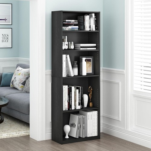 Stylish Lightweight Black Bookcase with 5 Adjustable Shelves for Easy Storage - Picture 4 of 10