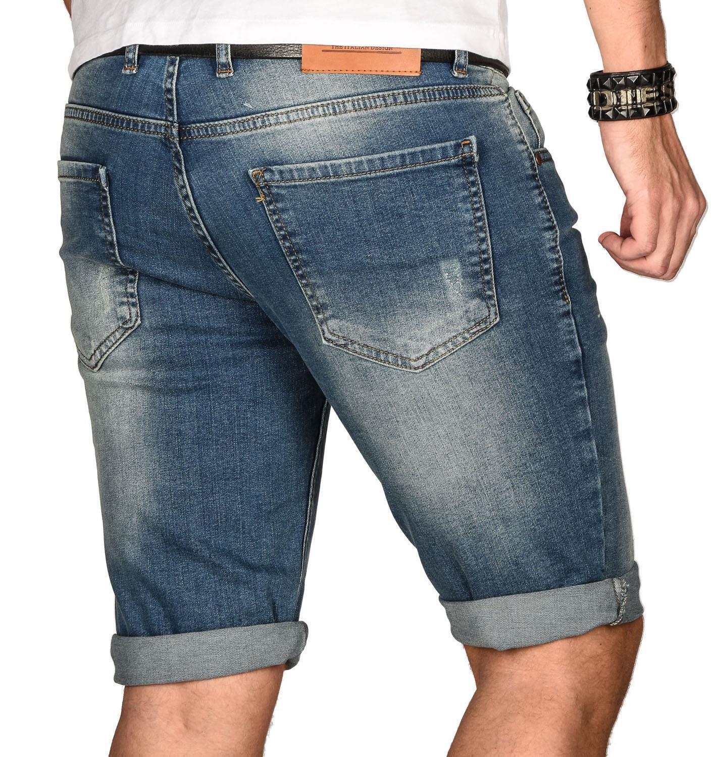 A. Salvarini Herren Designer Jeans Short kurze Hose Slim Sommer Shorts Bermuda