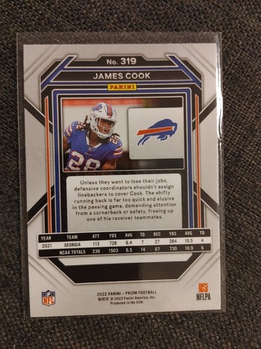 James Cook rookie card 2022 panini prizm football (A1) - Picture 2 of 2