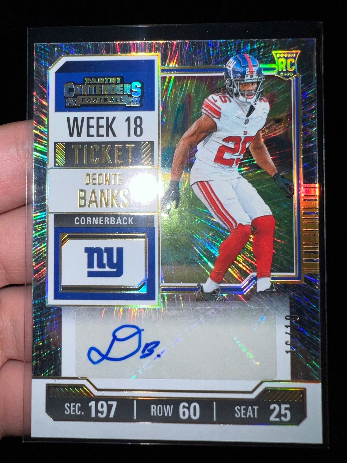 2023 Contenders Deonte Banks Rookie Week 18 Ticket Auto #/18 GIANTS