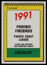 1991 ProCards Checklist Phoenix Firebirds