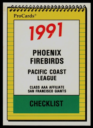 1991 ProCards Checklist Phoenix Firebirds - Picture 1 of 2