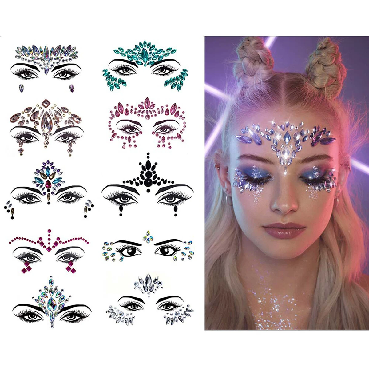 Face jewels Sticker Makeup Adhesive Temporary Tattoo Body Art Gems  Rhinestone