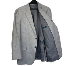 Stafford 44R LINEN + Cotton Blazer Sport Coat Suit Jacket Gray HERRINGBONE 2 But