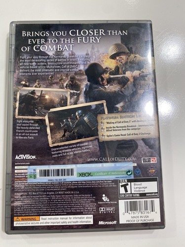 Call of Duty 3 (Xbox 360, 2008) - Complete CIB Bonus Disc TESTED Platinum Hits - Picture 3 of 3