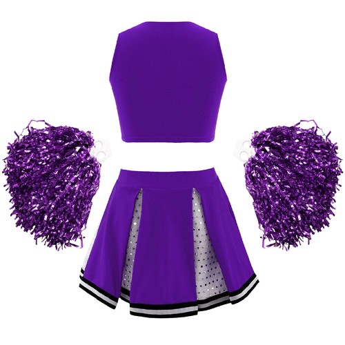 Girls Cheer Leader Costume Cheerleading Uniform Set Tank Top with Skirt Pom Poms - Picture 76 of 87
