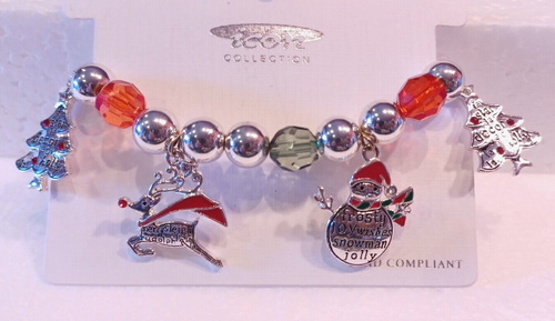 NEW ICON Collection Silver-Toned Dangling Christmas Charms Stretch Bracelet - Picture 3 of 6