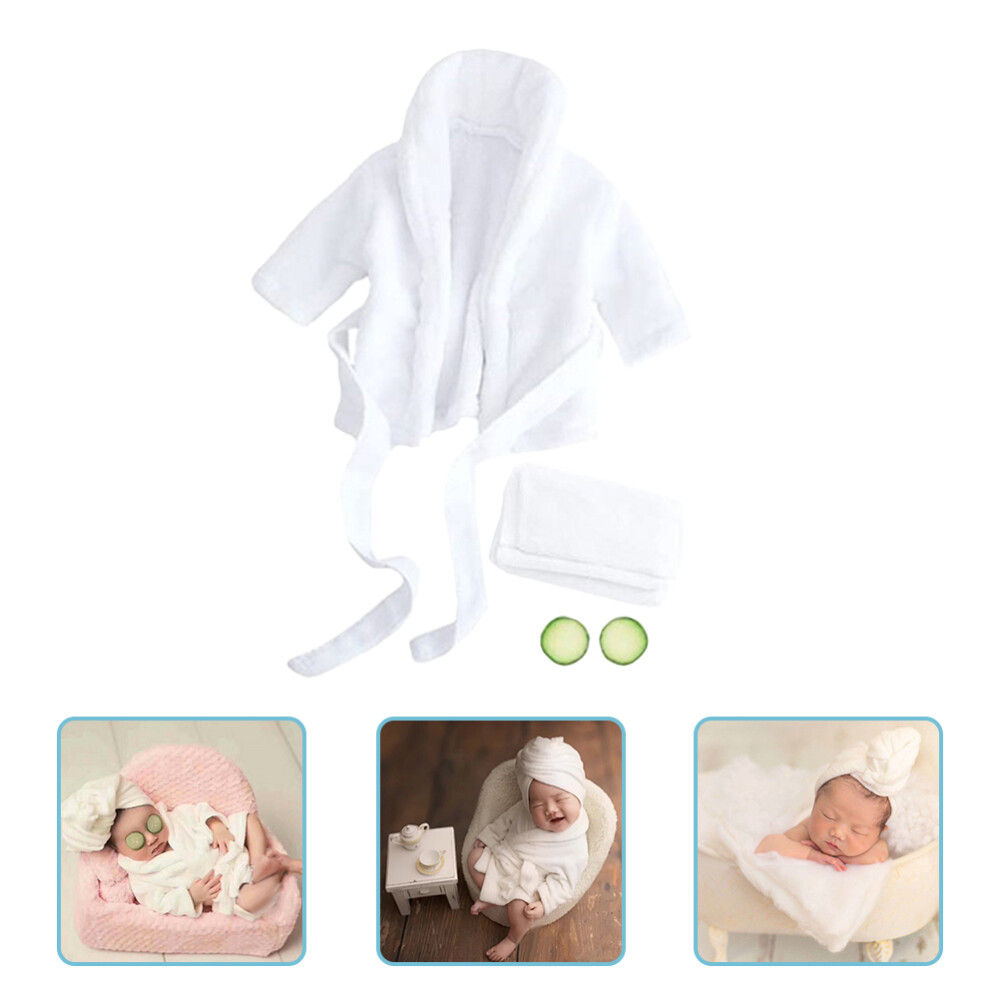 Infant Bathrobe Photo Props Set with Towel and Blanket White eBay