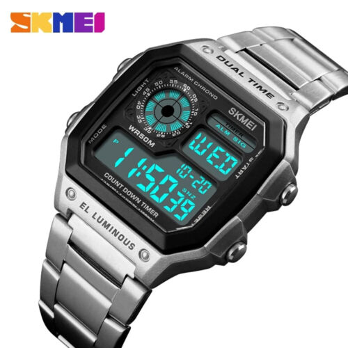 Montre-bracelet numérique mode SKMEI pour hommes acier DEL montre-bracelet pour hommes montres d'alarme - Photo 1/11