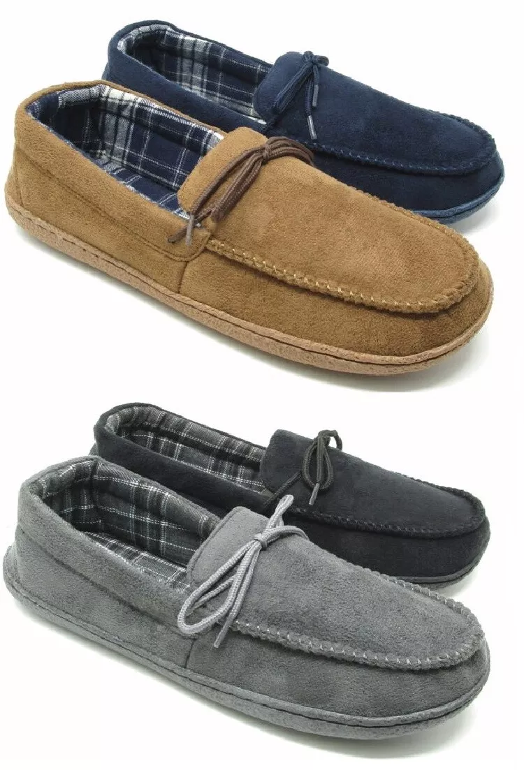 MENS MOCCASINS WARM FAUX SUEDE SHEEPSKIN FUR LINED WINTER LOAFERS SLIPPERS SIZE