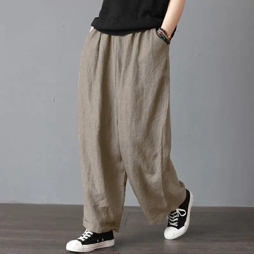 Women's Pants Loose Imitation Cotton Linen Elastic Waist Casual Wide Leg Pants - Picture 4 of 11
