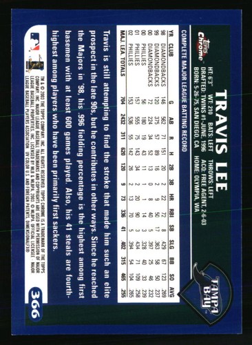 Travis Lee 2003 Topps Chrome #366 BASEBALL Card - Picture 2 of 2